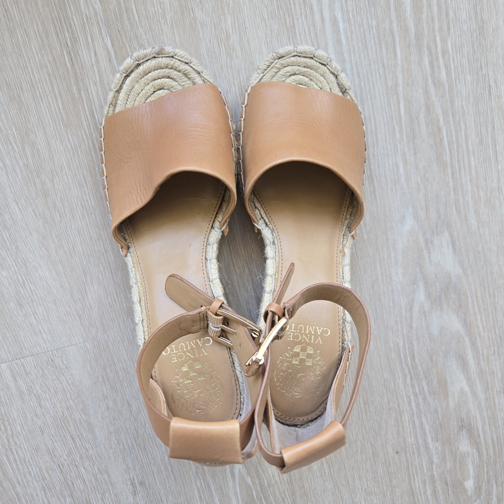 Vince Camuto Tan Brown Leather Espadrille Wedges Venerly Ankle Strap size 10 - Picture 7 of 16